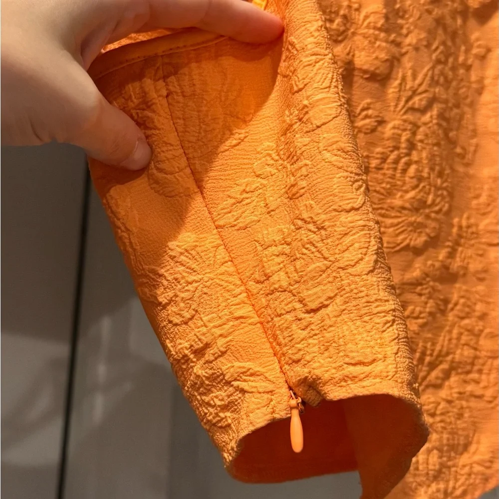 Vibrant Orange Textured Floral Crop Top - Picture 4 of 7